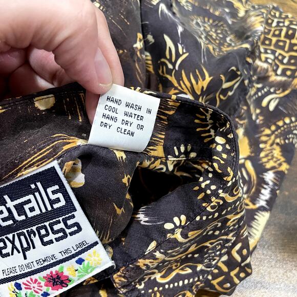 Details Express Plus Size 24 Shirt 100% Silk Button Front Floral Artsy Gray Gold - Picture 8 of 10